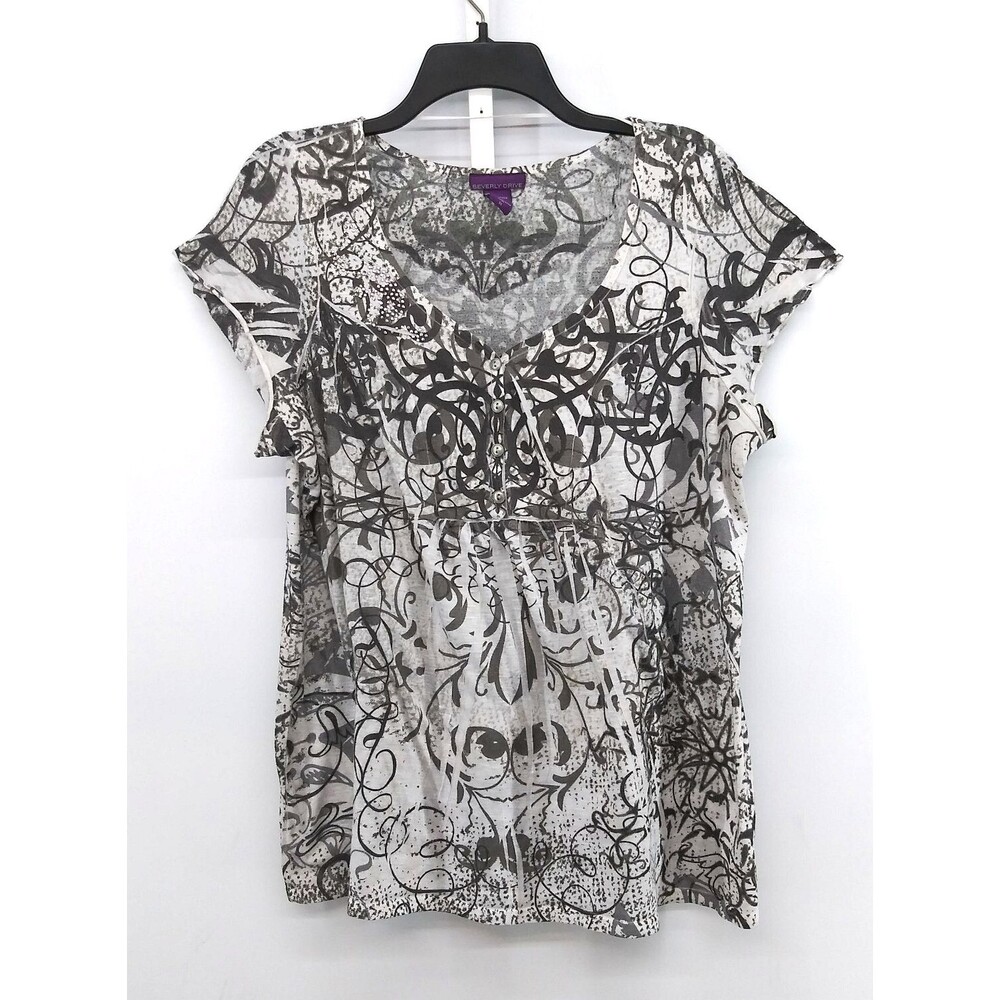 Beverly Drive Shirt Women Plus Size 2X Multicolor Cap Sleeve Beaded V-Neck Top